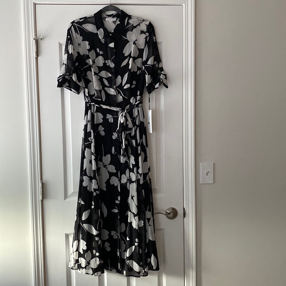 Calvin Klein black and white floral dress. NWT. Size 10